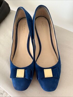 Cole Haan Blue Suede with Gold buckle heels size 9
